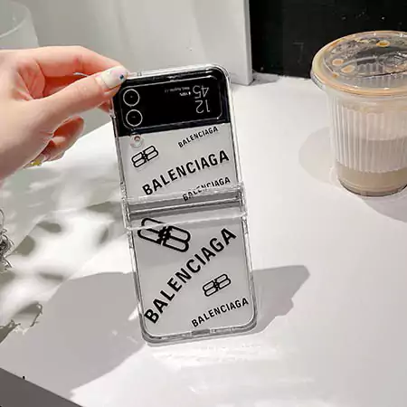 Galaxy z flip5/4/3ブランドスマホケース[Balenciagaバレンシアガ]風クリア ハードファッションレディース耐衝撃安い